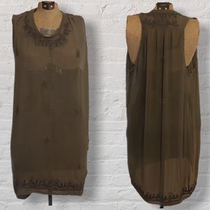Made By Voyage Inde Sheer Green Embroidered Sleeveless Tunic Above Knee Dress